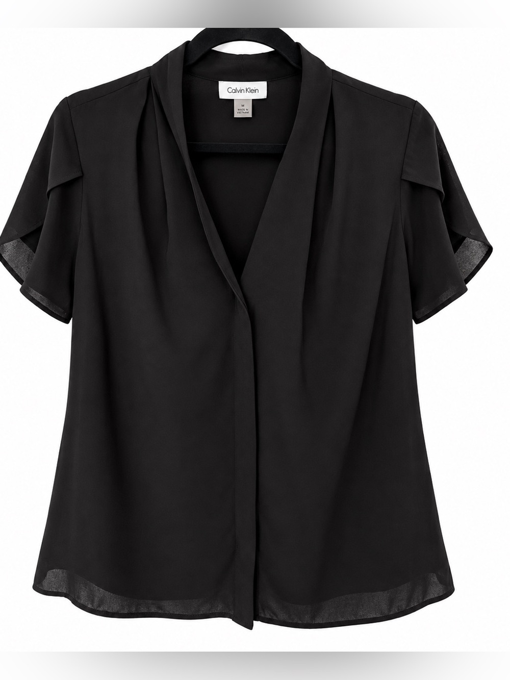 Calvin Klein Black V-Neck Blouse Flutter Sleeve Size Medium